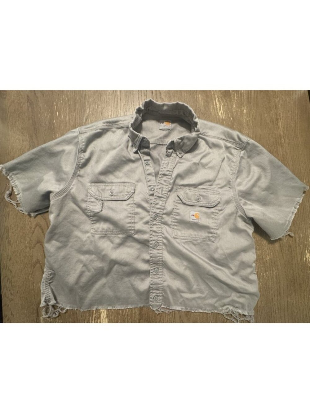 Carhartt FR Raw Hem Short Sleeve Gray Shirt Distressed Streetwear Gorpcore Y2k